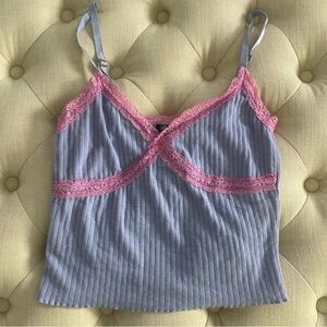 wild fable Lavender Ribbed Cami with Pink Lace Trim